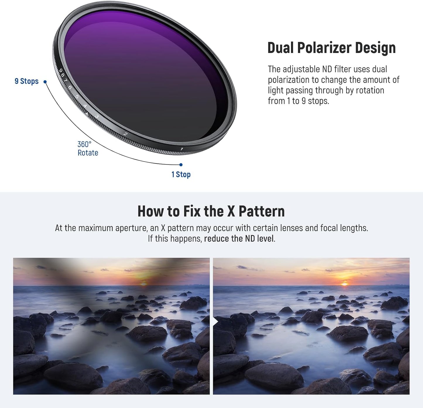 Neewer 10104785 77mm ND2-400 Variable Filter Kit