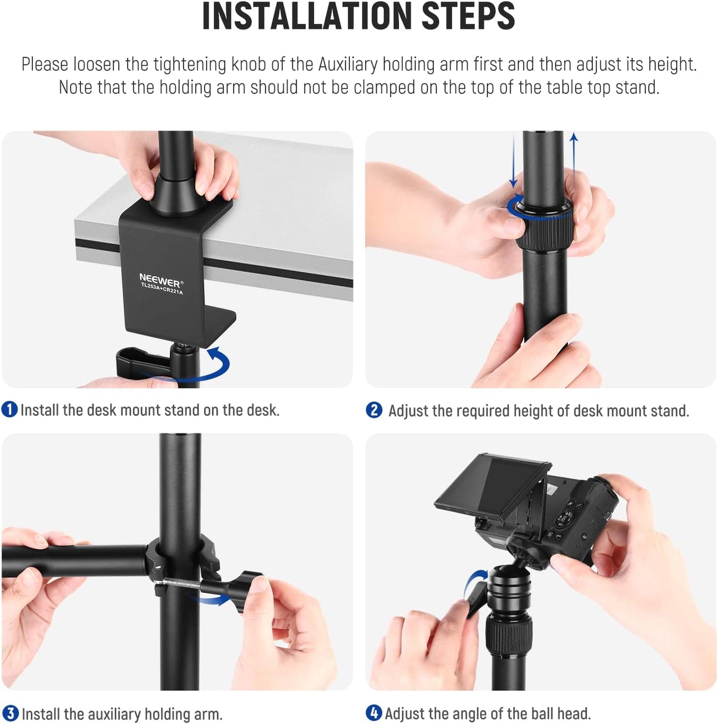 NEEWER TL253A+CR221A Camera Desk Mount Overhead Arm