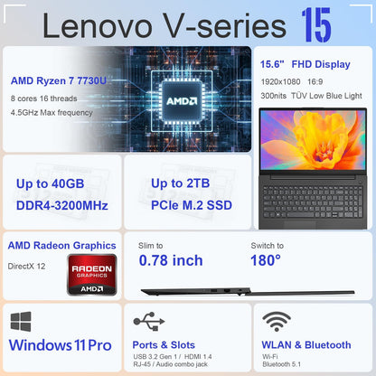 Lenovo 0039AU V15 Laptop Ryzen 7 40GB 2TB SSD