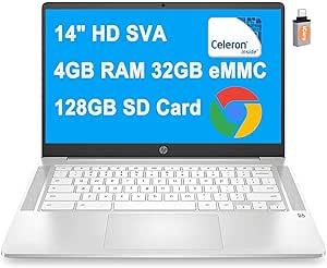 HP Chromebook 14 HD N4000 4GB 32GB Laptop + Adapter — main product image