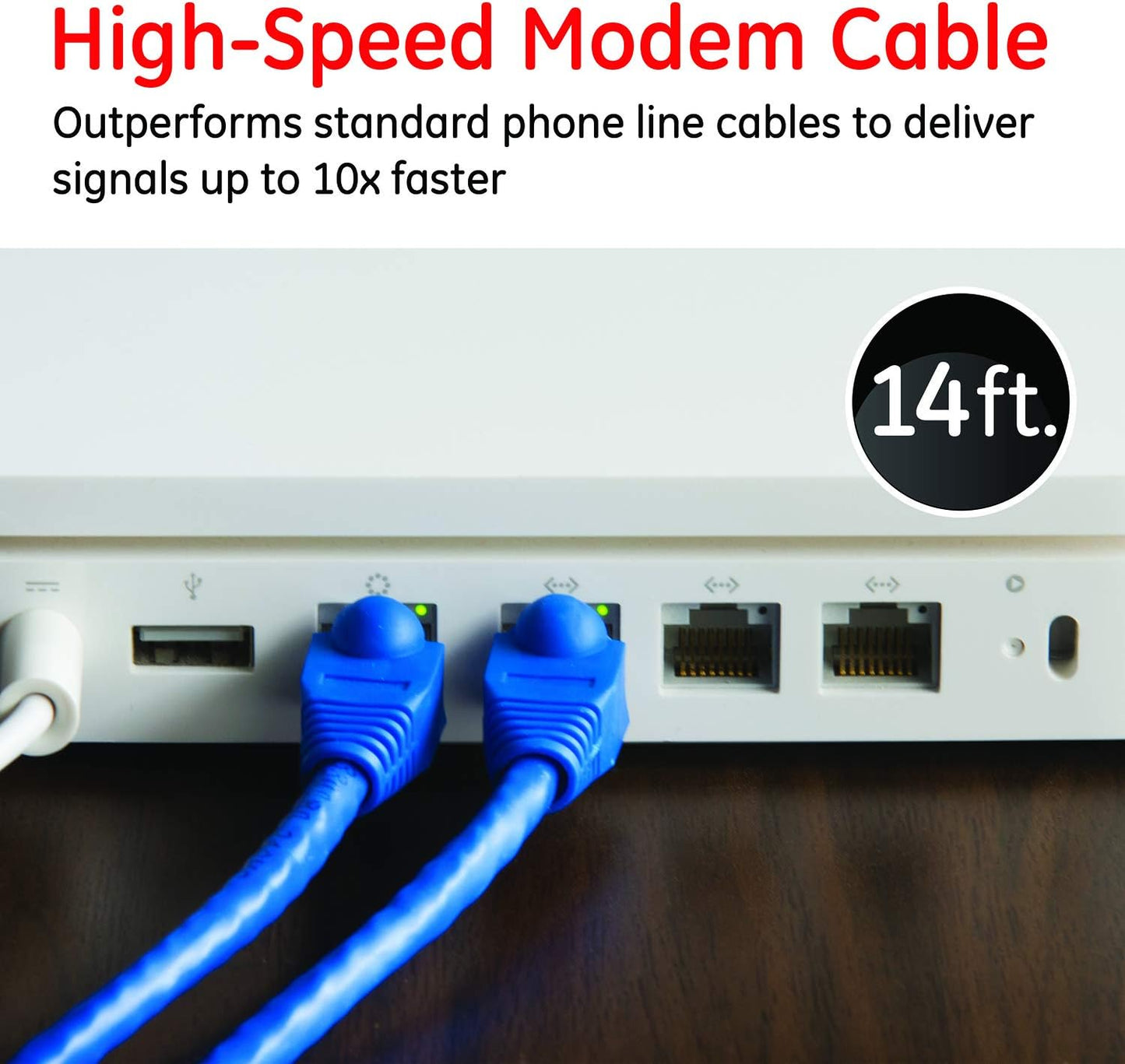 GE 35288 RJ11 High Speed Modem Cable - 14ft Blue