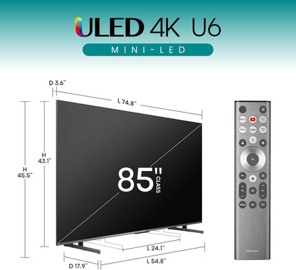 Hisense 85U6N 85" ULED 4K Smart Google TV Mini-LED