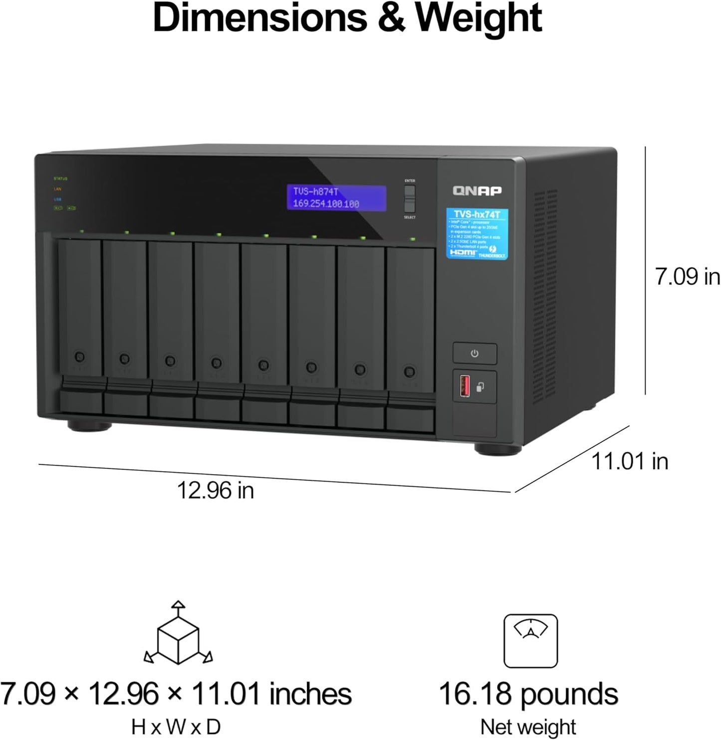 QNAP TVS-H874T-I9-64G-US 8-Bay Thunderbolt 4 NAS - Diskless