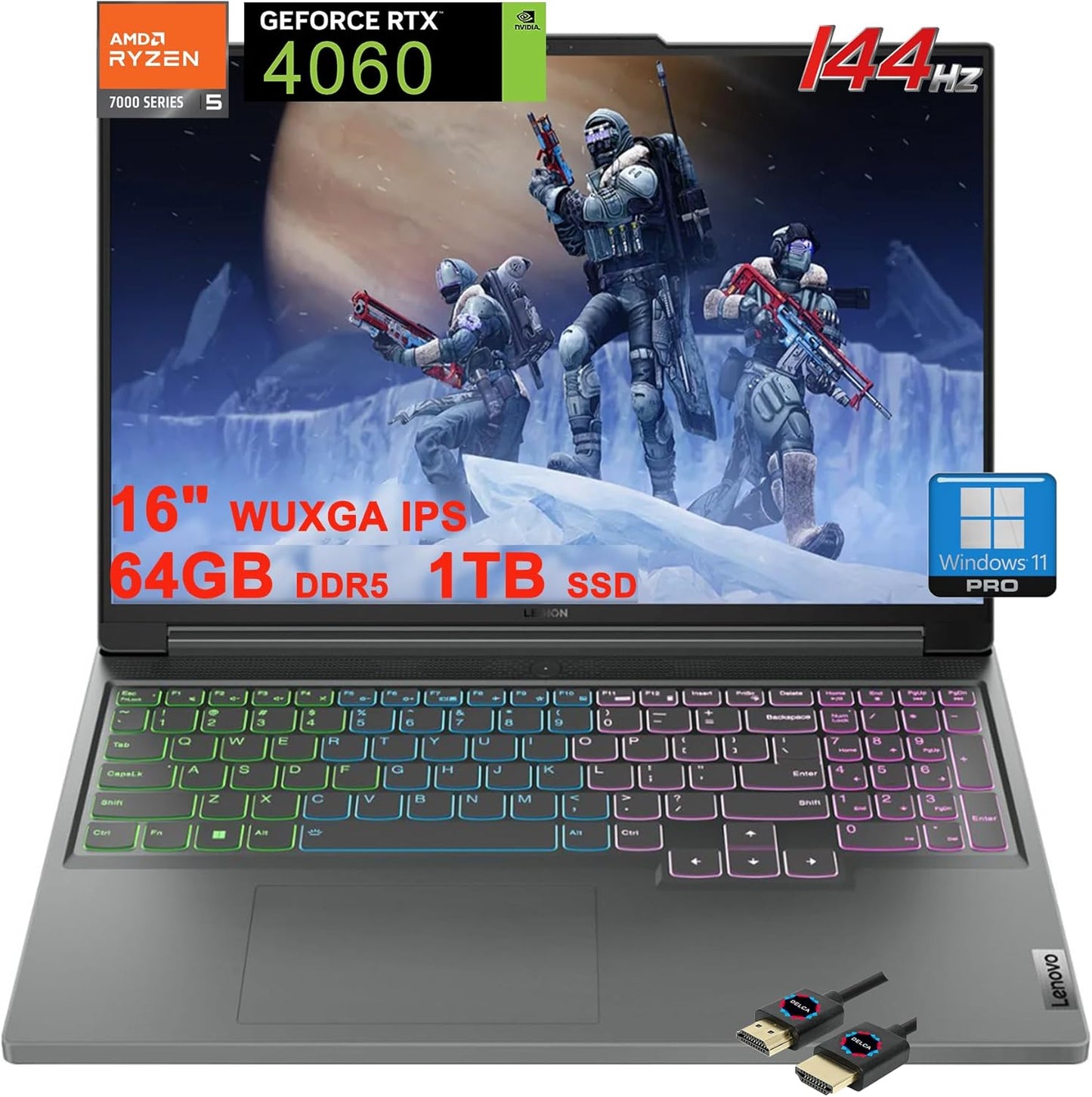 Lenovo Legion Slim 5 Gaming Laptop, Ryzen 5, RTX 4060, 64GB, 1TB SSD