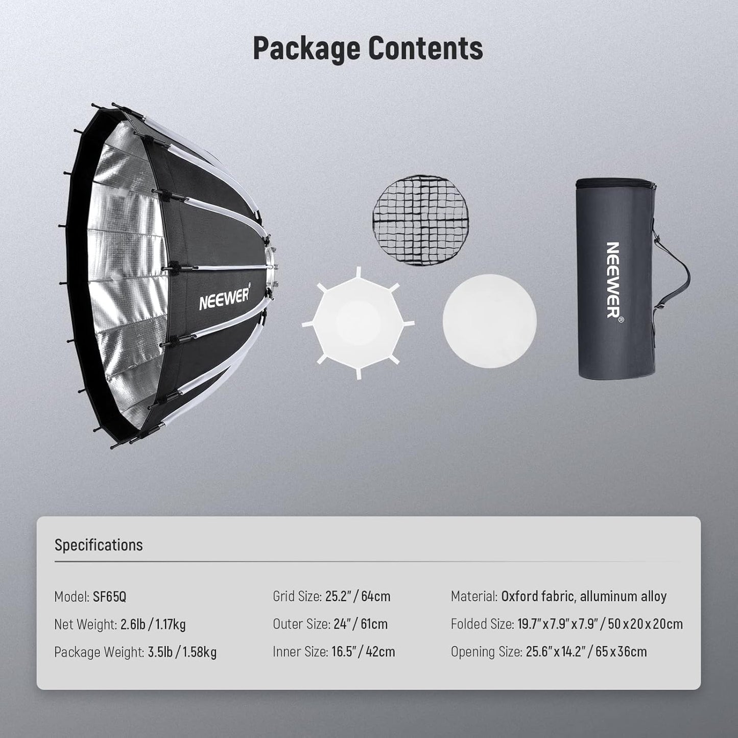 Neewer SF65Q 26" Parabolic Softbox Bowens Mount Kit