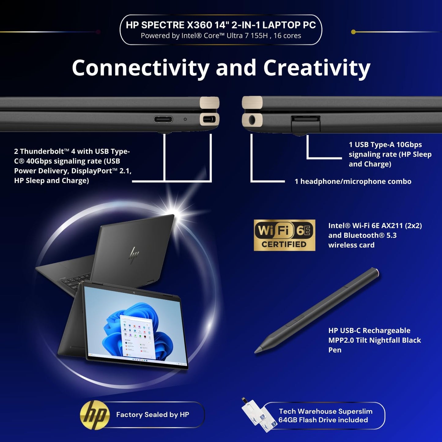 HP Spectre 14T x360 Intel Ultra 7 OLED Touch Laptop