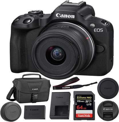 Canon EOS R50 Mirrorless Camera 18-45mm Lens Bundle