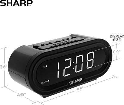 Sharp Digital Alarm AccuSet Clock - Midnight Black, White LED