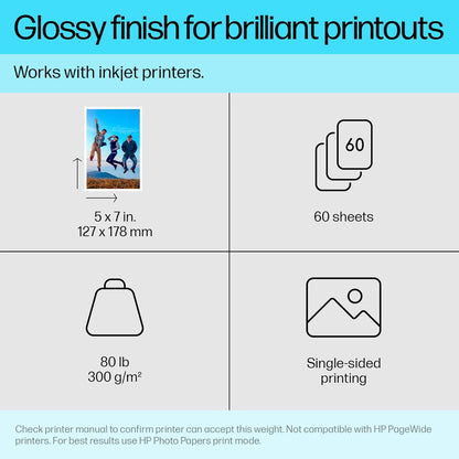 HP Premium Plus Photo Paper Glossy 5x7 60 Sheets