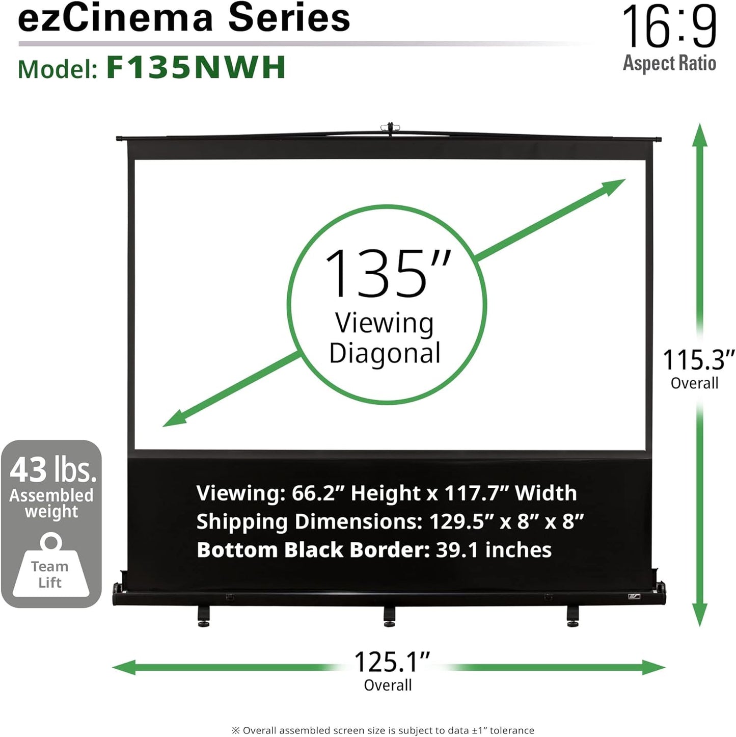 Elite Screens F135NWH ezCinema 135" Portable Projector Screen