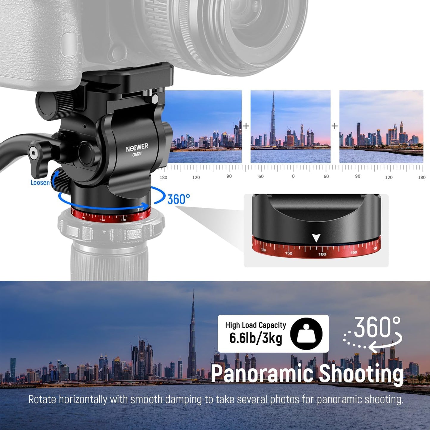 Neewer GM24 Tripod Fluid Head with Quick Release