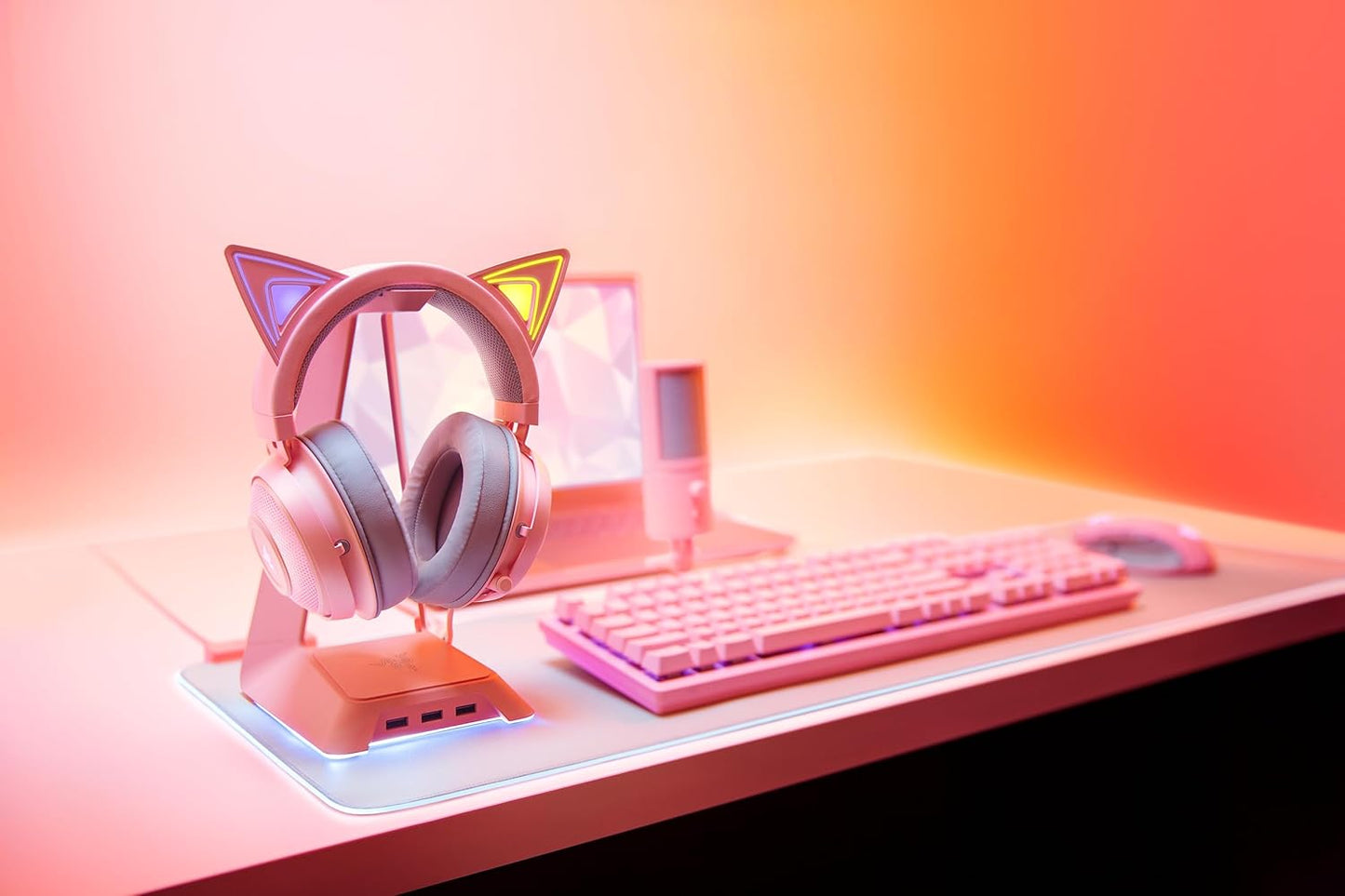 Razer RZ04-02980200-R3M1 Kraken Kitty RGB Gaming Headset, Pink