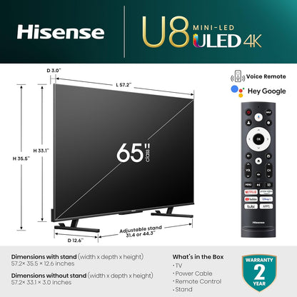 Hisense 65U8K 65" Mini-LED ULED 4K Google Smart TV