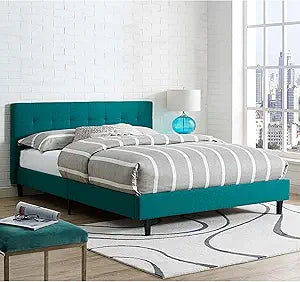 Misc Queen-Size Teal Fabric Platform Bed — main product image