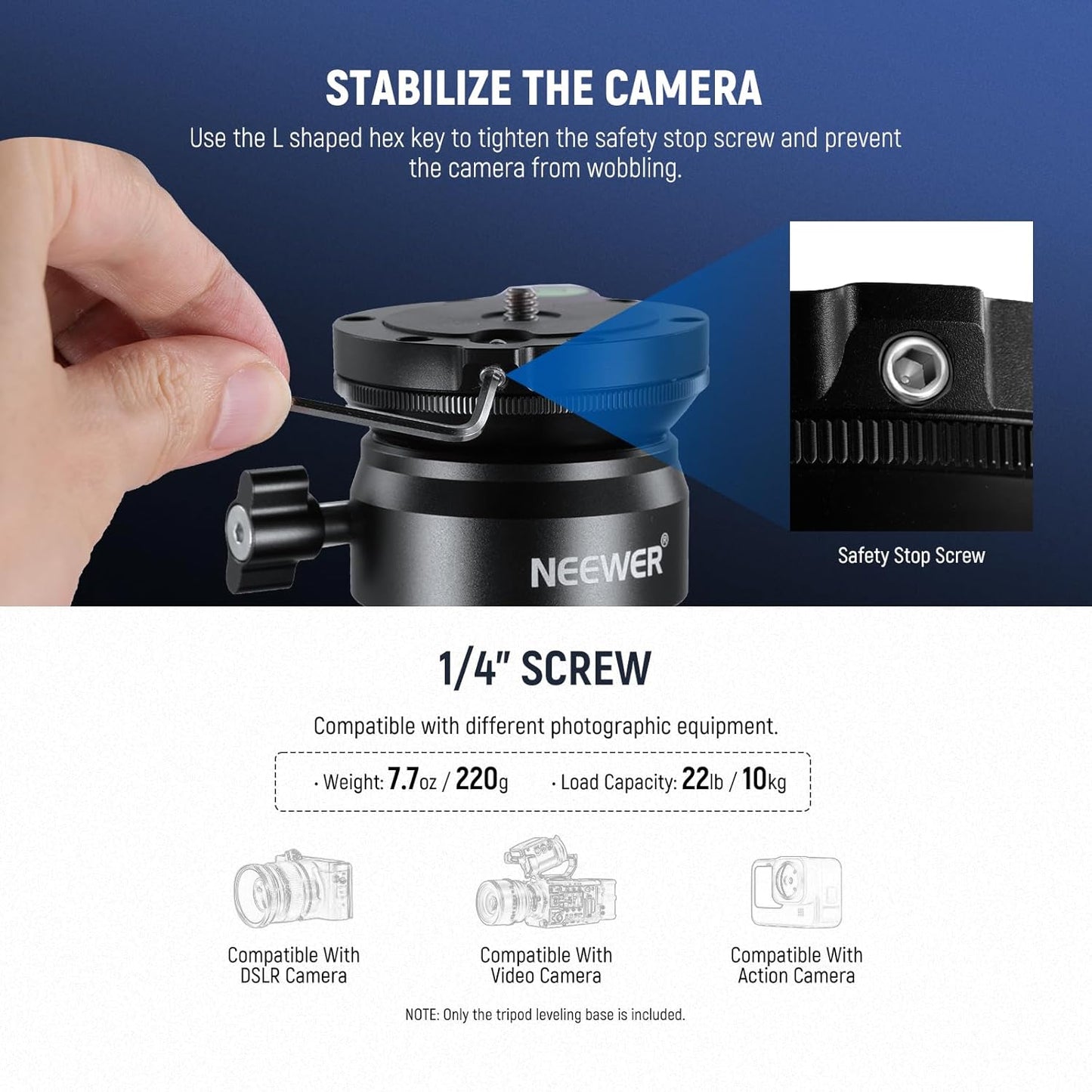 Neewer 10100829: 50mm Tripod Leveling Base with Bubble Level