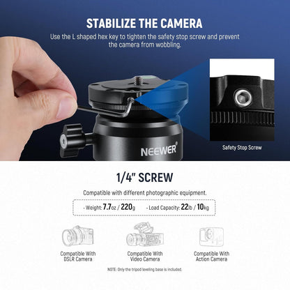 Neewer 10100829: 50mm Tripod Leveling Base with Bubble Level