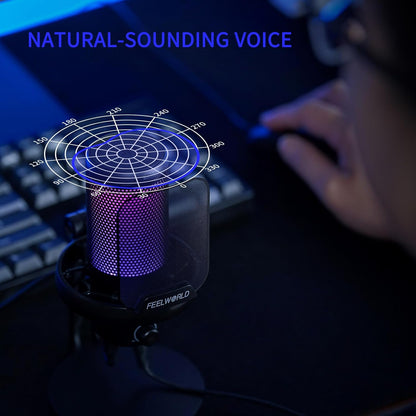 FEELWORLD VM1 Gaming Mic - USB Condenser Microphone with RGB
