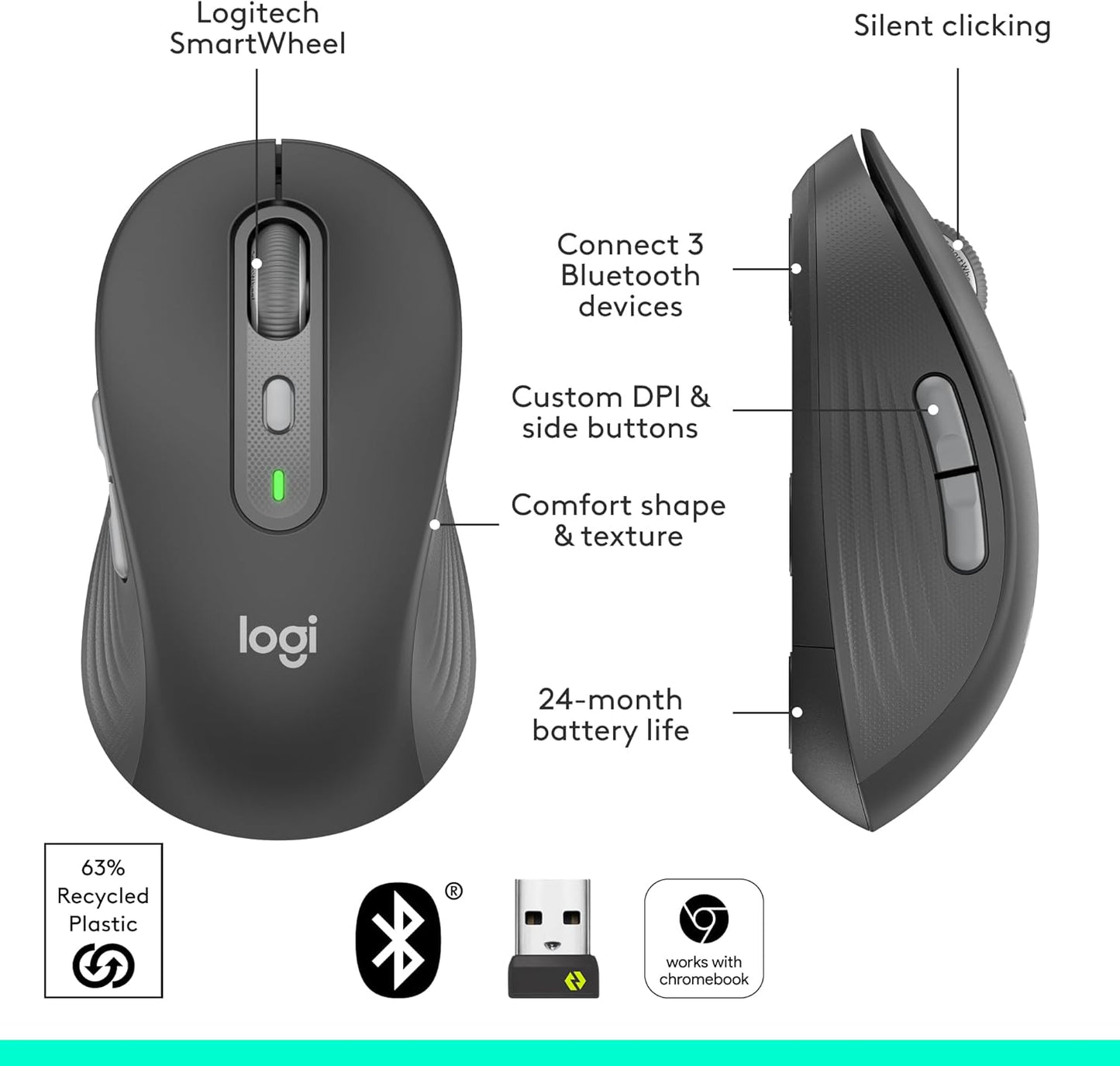 Logitech 910-007508 Signature Plus M750L Wireless Mouse Graphite
