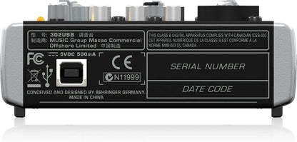 Behringer 302USB XENYX 5-Input Mixer - Mic Preamp, USB Interface