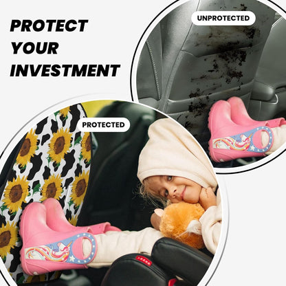 Novastar Car Seat Kick Mats with Organizer Cow Print Sunflower