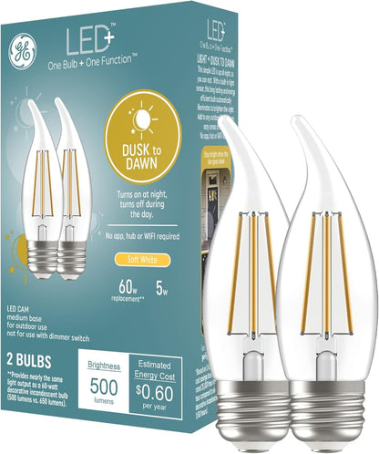GE 93121493 LED+ Dusk to Dawn Outdoor Light Bulbs, 2-Pack