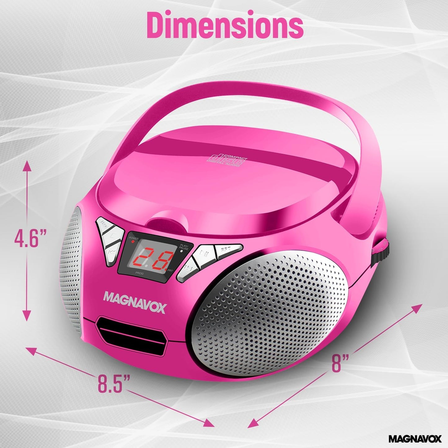 Magnavox MD6924-PK Portable CD Boombox AM/FM Radio (Pink)