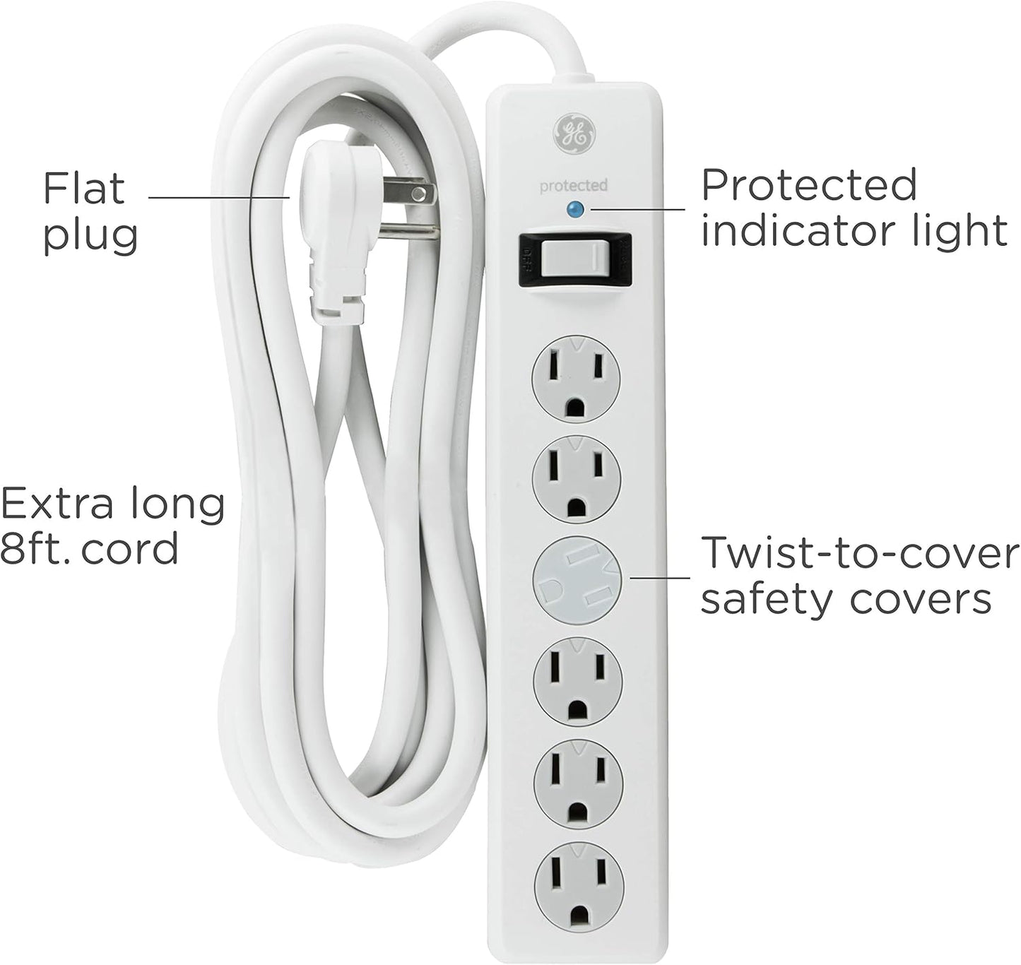GE 14014 6-Outlet Surge Protector 8ft Cord