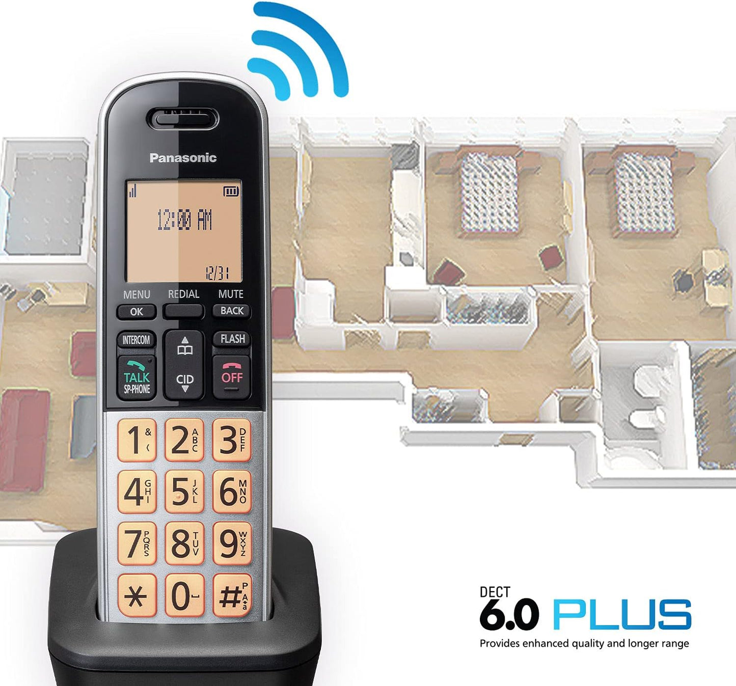 Panasonic KX-TGB812S Compact Cordless Phone 2-Handset Black/Silver