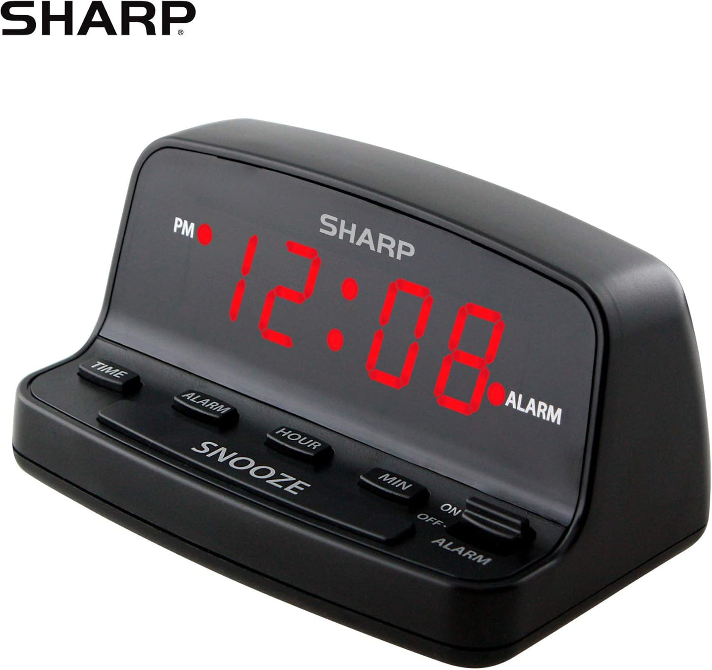 Sharp Digital Alarm Clock Red LED Display Keyboard Controls