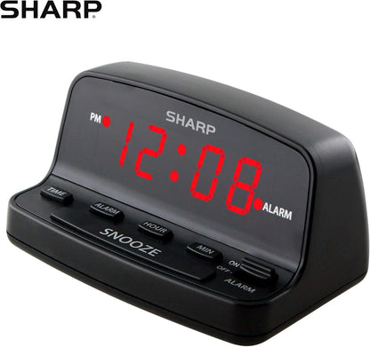 Sharp Digital Alarm Clock Red LED Display Keyboard Controls