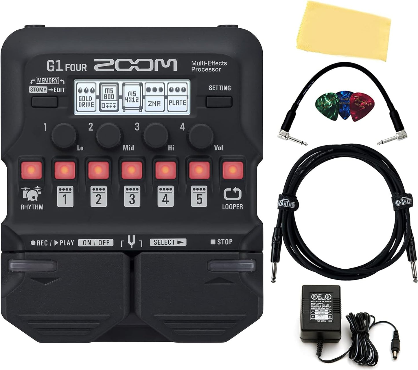Zoom AUS-G1-FOUR-COMBO-DLX Guitar Multi-Effects Pedal Bundle