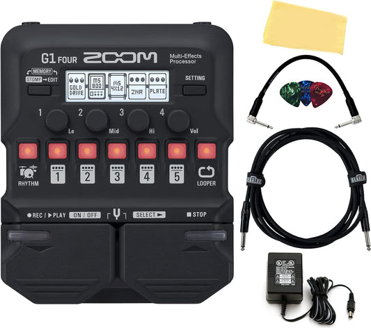 Zoom AUS-G1-FOUR-COMBO-DLX Guitar Multi-Effects Pedal Bundle
