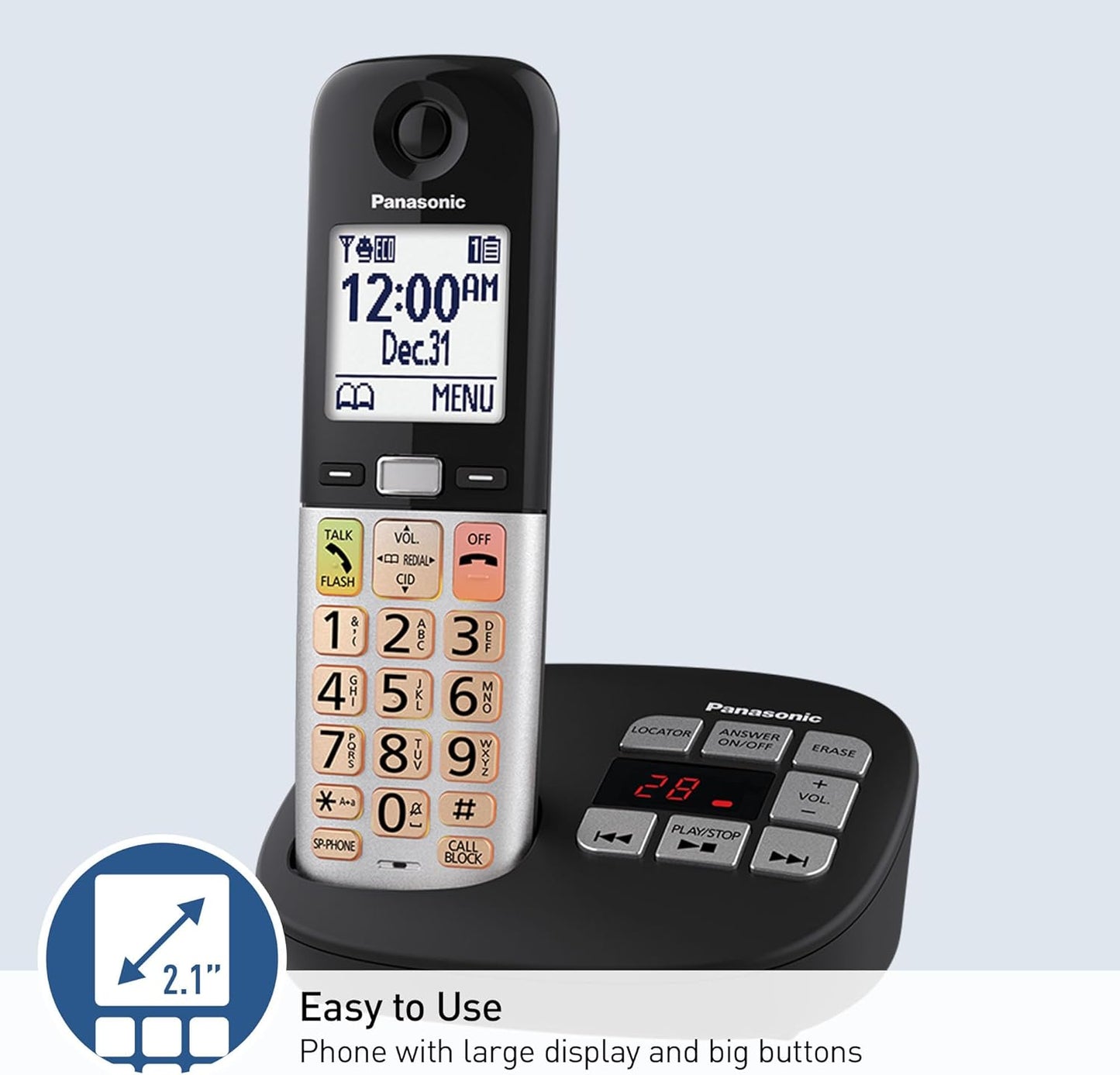 Panasonic KX-TGU432B Cordless Phone Easy-to-Use Big Buttons