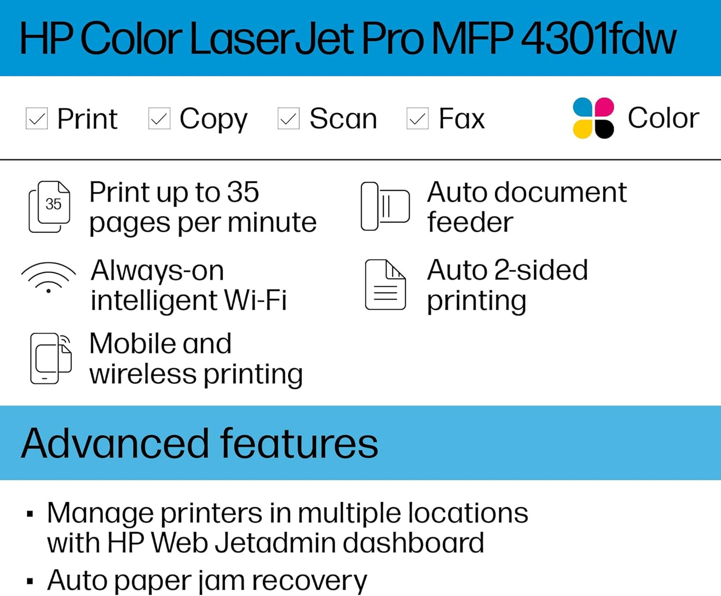 HP 4301fdw Color LaserJet Pro MFP Printer