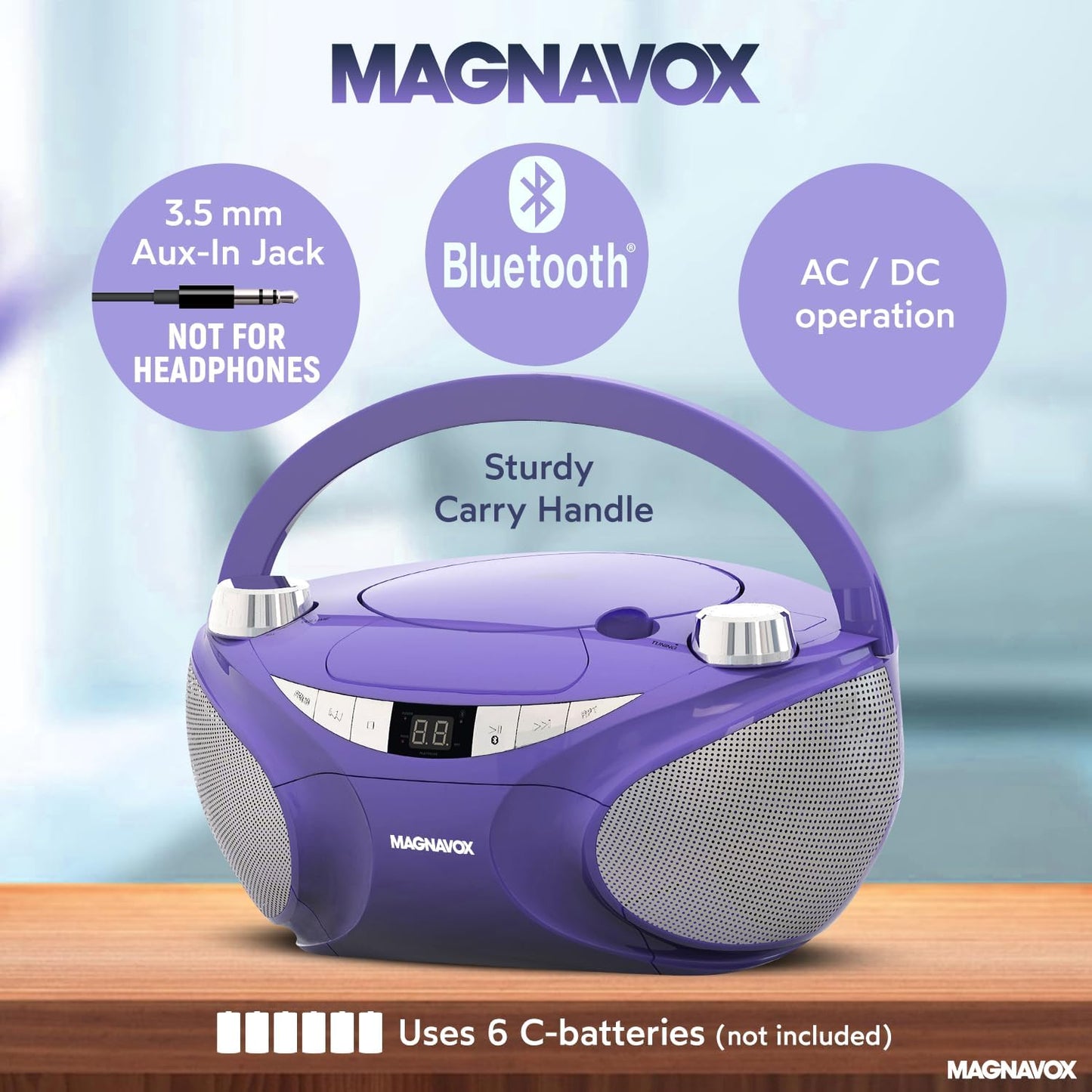 Magnavox MD6949 Portable CD Boombox Bluetooth Radio