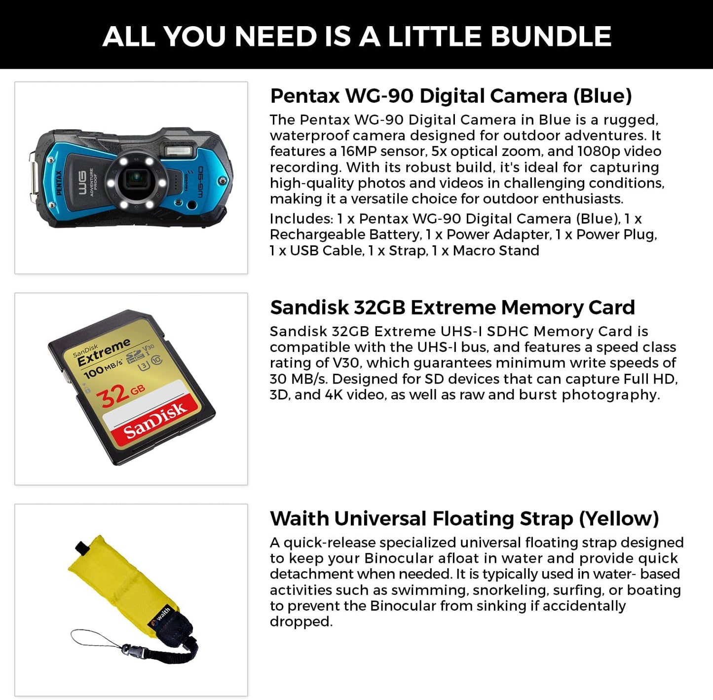 Pentax PEN02145-KIT1 WG-90 Waterproof Camera 32GB Bundle