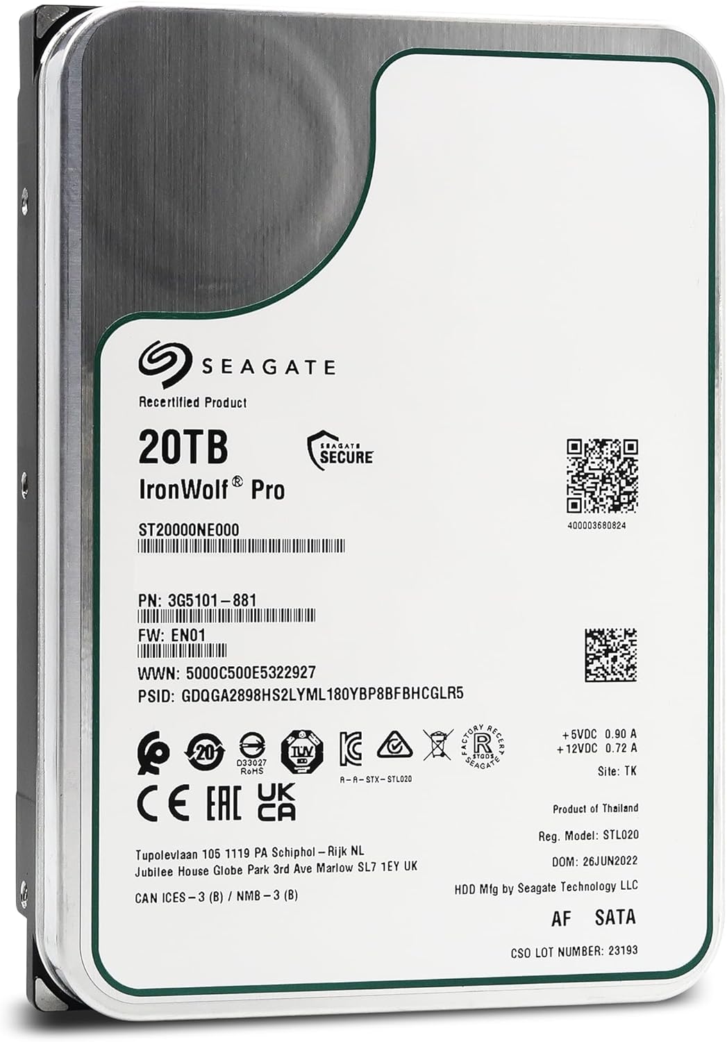 Seagate ST20000NE000 IronWolf Pro 20TB NAS HDD Renewed
