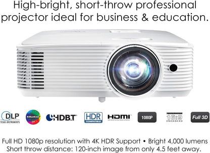 Optoma EH412ST - 1080p Short Throw Projector, 4000 Lumens (Renewed)