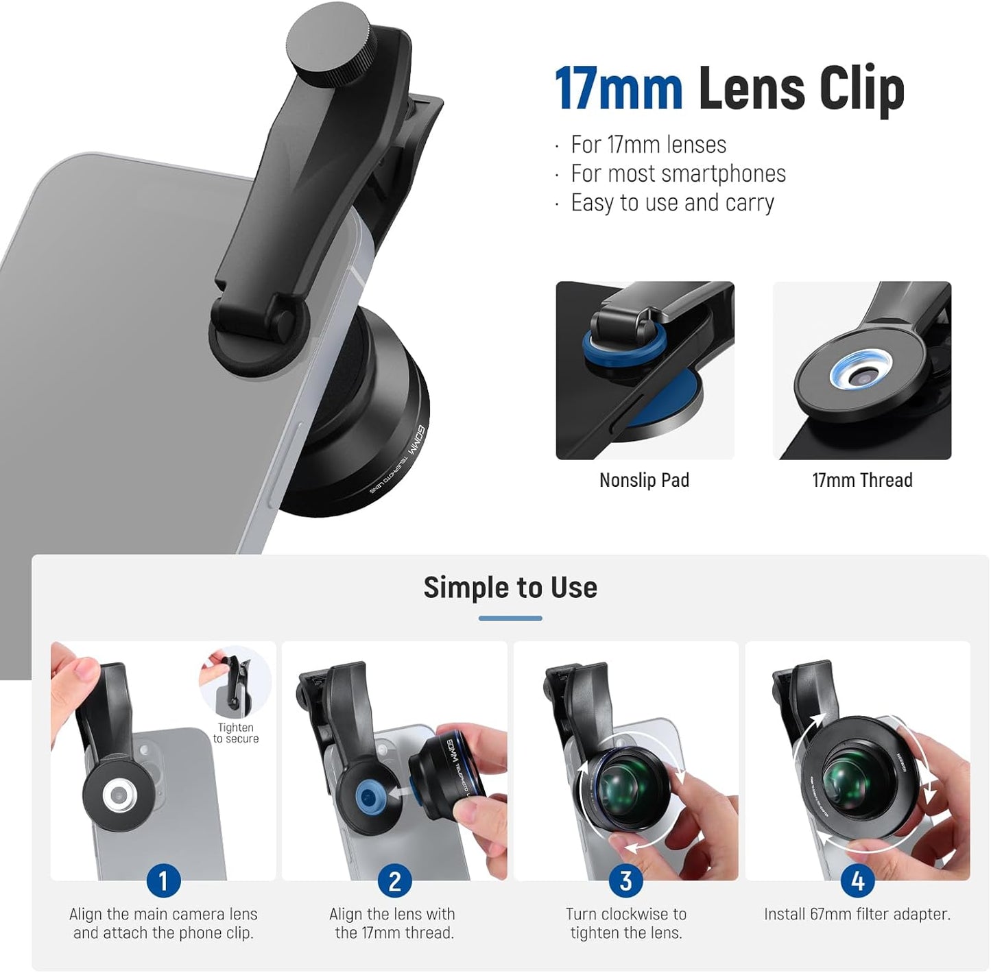 Neewer 10104552 2X Telephoto Lens Phone Clip