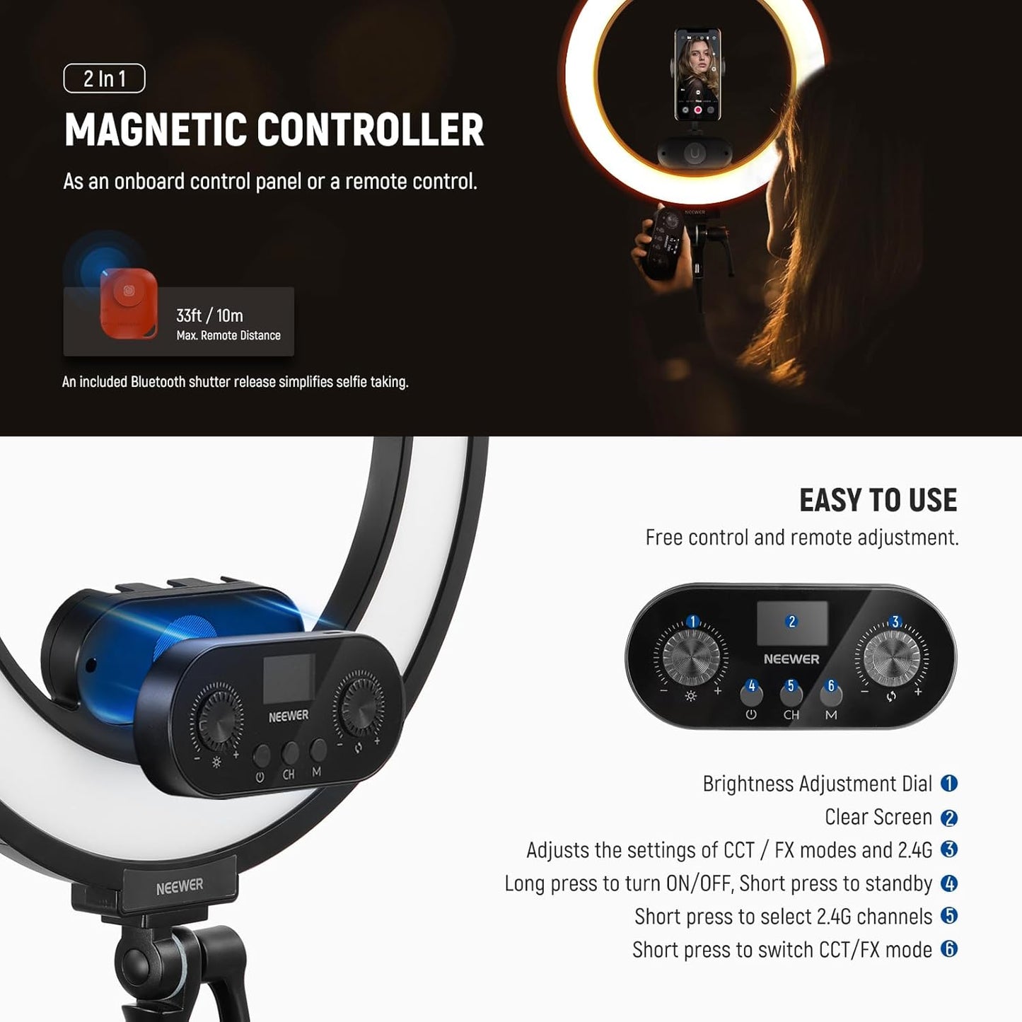 Neewer RL45B 18" Edge Lit Dimmable Ring Light Kit