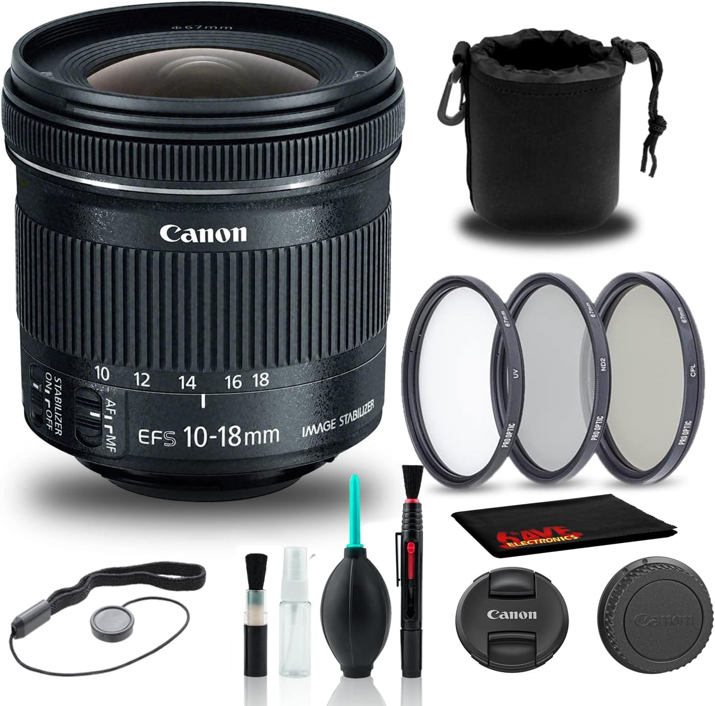 Canon EF-S 10-18mm STM Lens Bundle - Wide Angle, Filter Kit, More