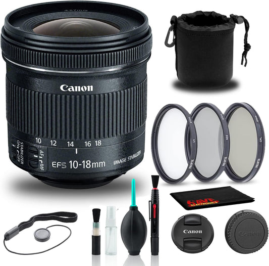Canon EF-S 10-18mm STM Lens Bundle - Wide Angle, Filter Kit, More
