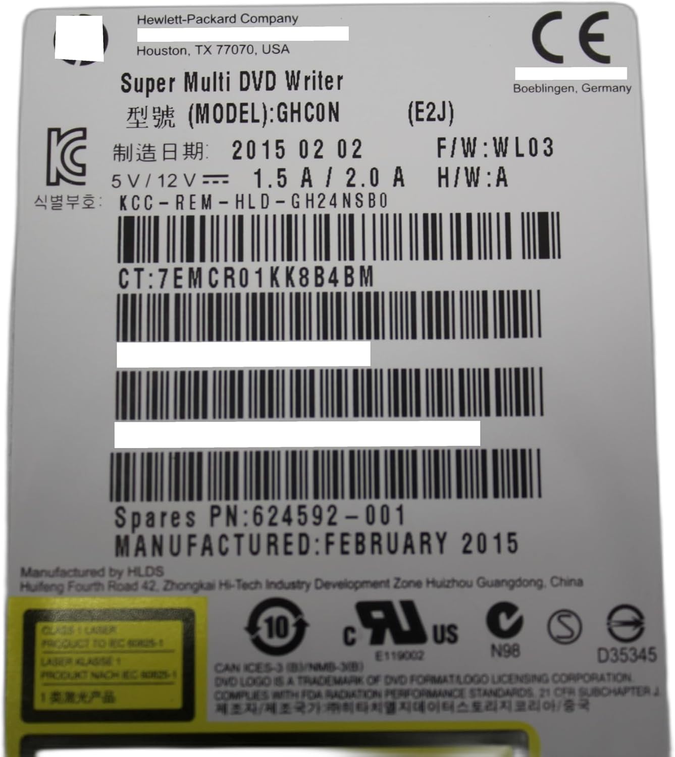 HP 624592-001 SATA DVDRW Optical Drive