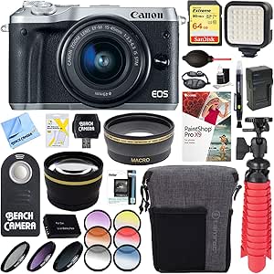 Canon E1CNEOSM6S1545 EOS M6 Silver Mirrorless Camera Kit