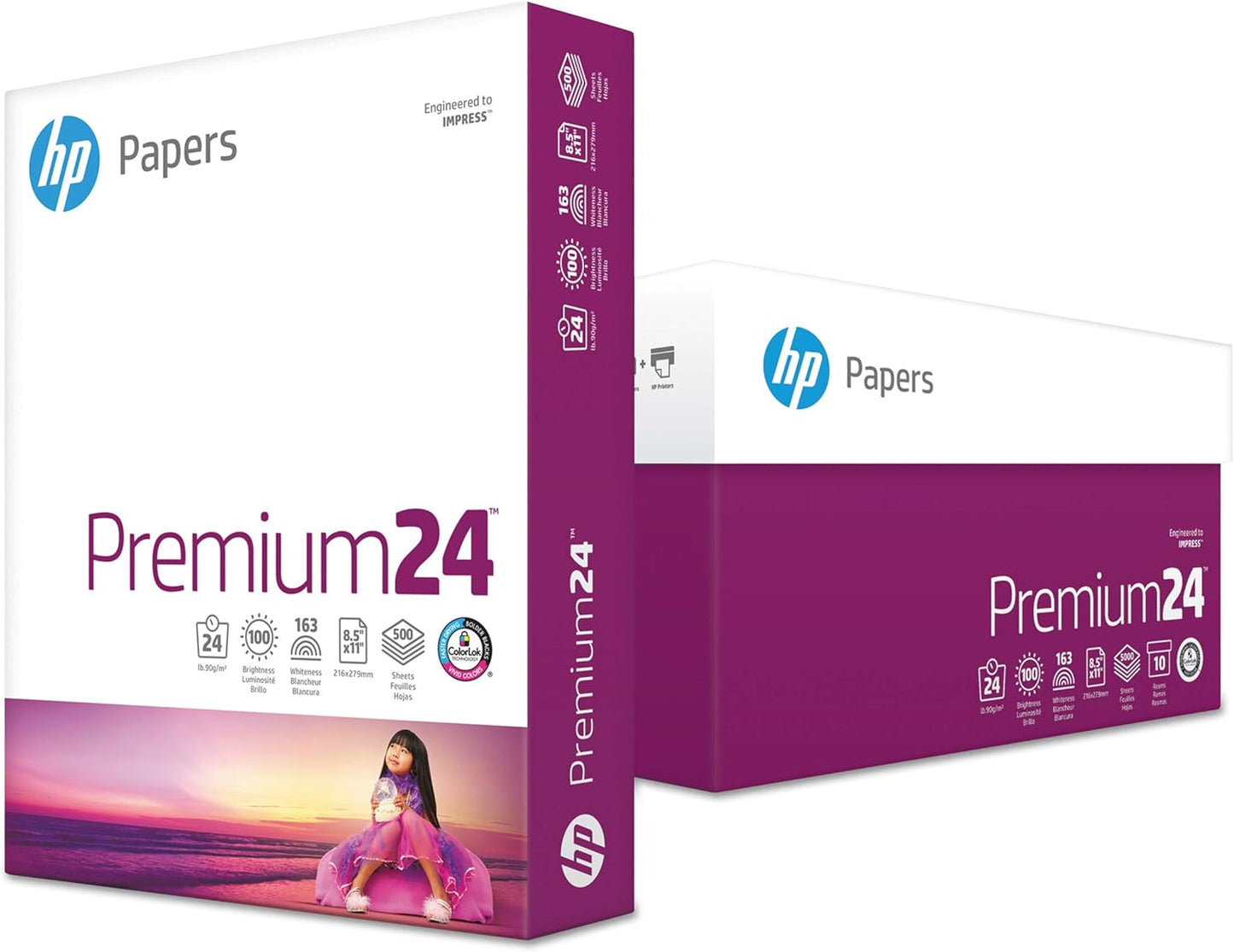 HP HEW115300 Premium24 Paper, 8.5x11, 98 Bright, 5 Reams
