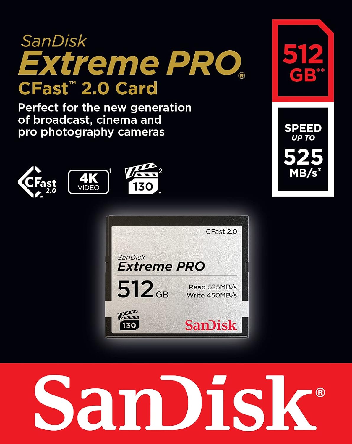 SanDisk SDCFSP-512G-G46D 512GB Extreme PRO CFast 2.0 Card