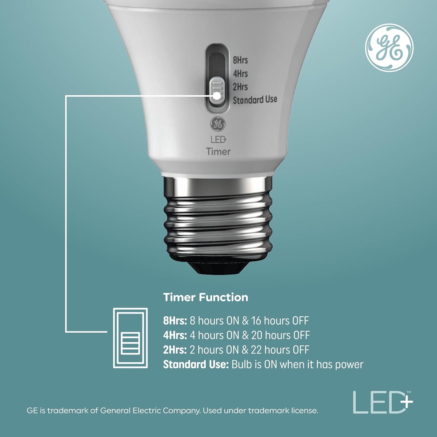 GE 10043168519950 LED+ Timer Light Bulbs - A19 Soft White (1 Pack)