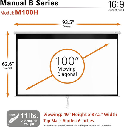 Elite Screens M100H 100-INCH Manual Pull Down Projector Screen