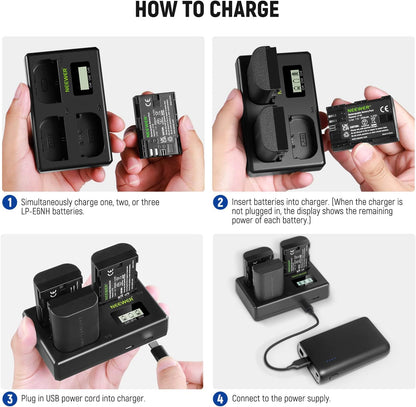 Neewer 10101014: LP-E6 Battery and Charger Set - 3-Pack
