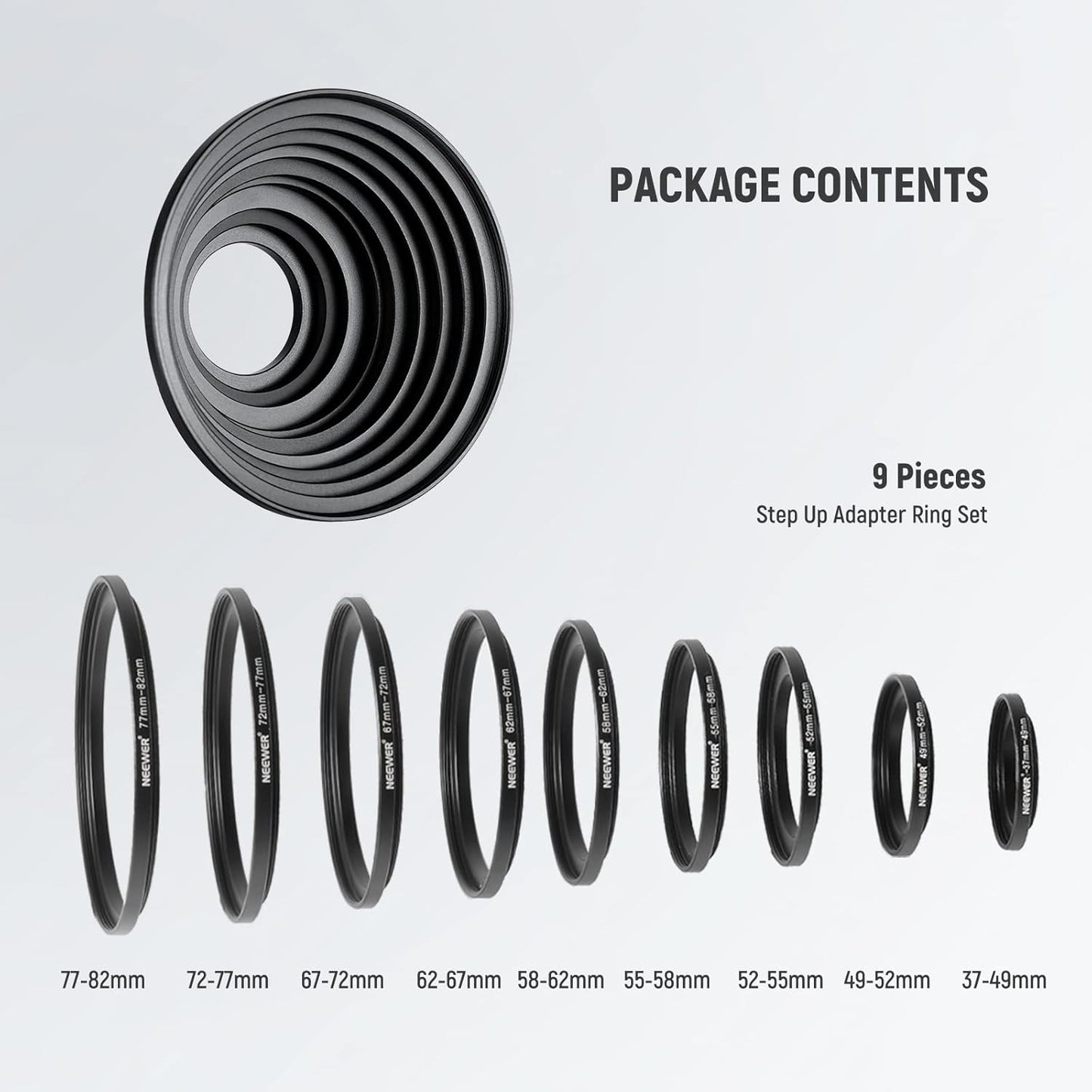Neewer 10093012 Lens Filter Adapter Rings Set (9 Pieces)